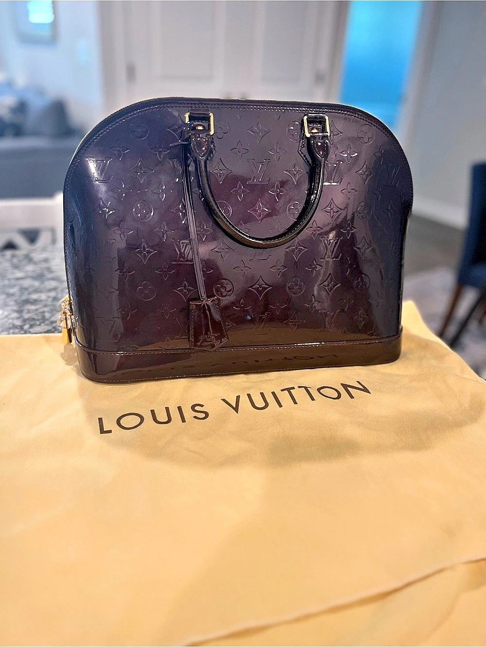 Louis Vuitton Alma PM Monogram Vernis Amarante Satchel Brown